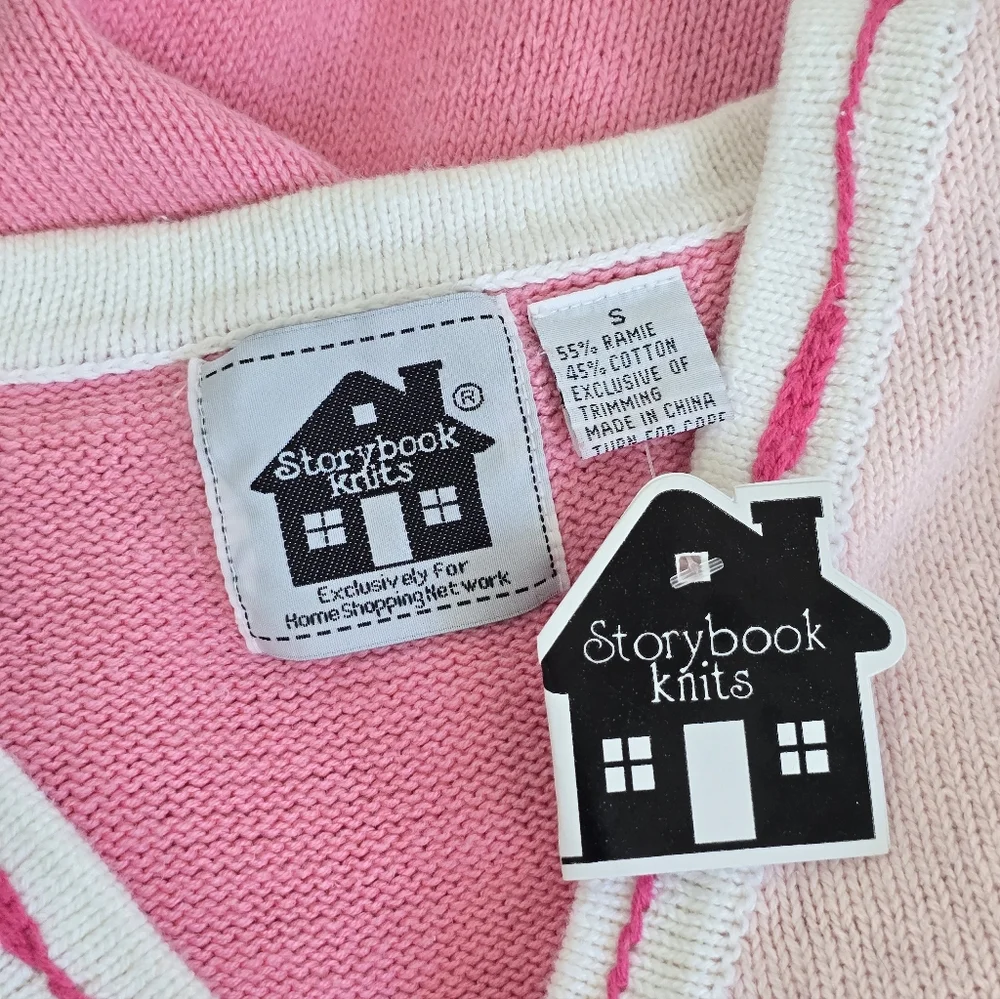 *VTG/NWT* STORYBOOK KNITS Vtg Pink Floral Cardigan, Pink Floral Knit Sweater - Picture 3 of 12